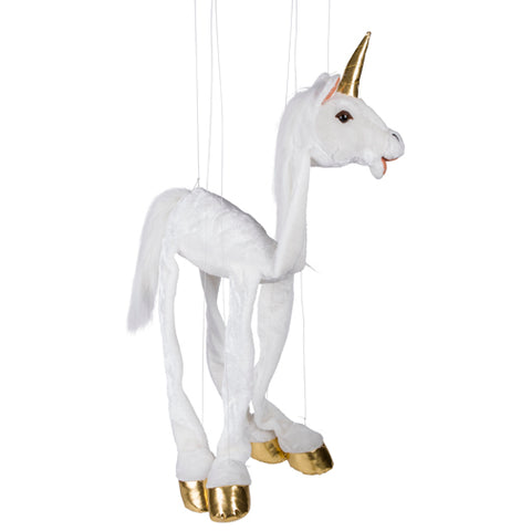8" White Unicorn Marionette Small